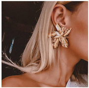 Gold Metal Unique Floral Earrings