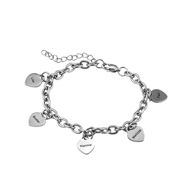 Link Bracelet with Heart Charms