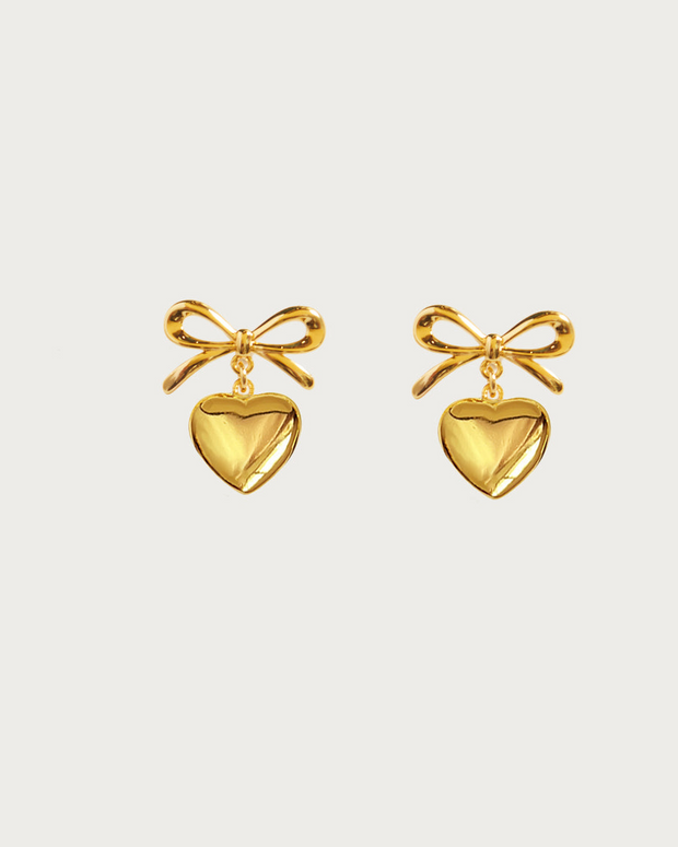 Gold Ribbon Heart Earrings