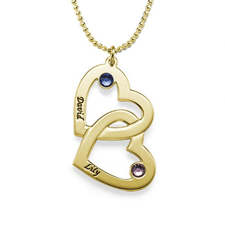 Engraved Heart Necklace With Birthstones