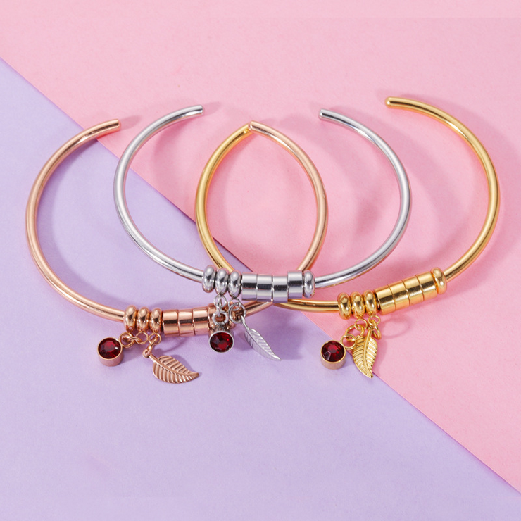 Open Bangle Bracelet with Birthstone