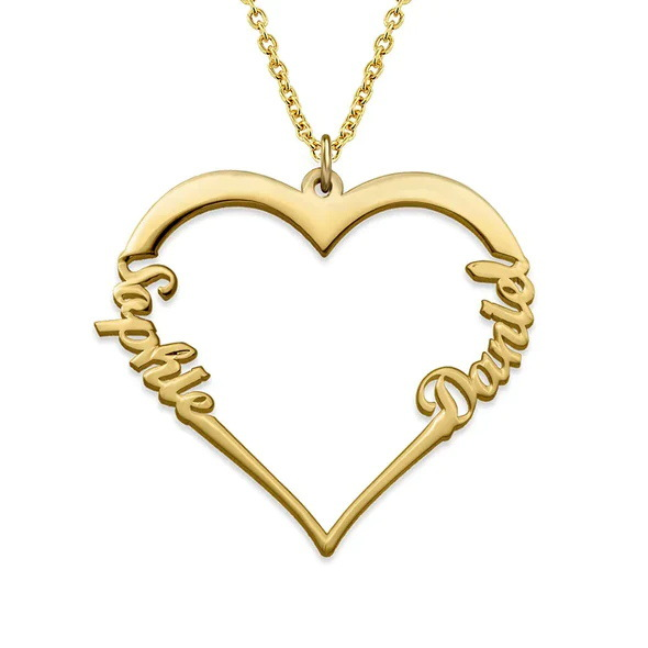 Contour Heart Pendant Necklace with Two Names