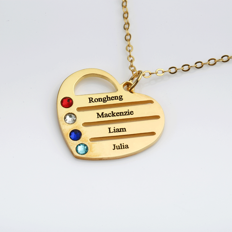 Everest Birthstone Heart Necklace with Engraved Names in 18ct Rose Gold Plating