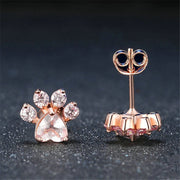 Pink Crystal Paw Design Zircon Stud Earrings