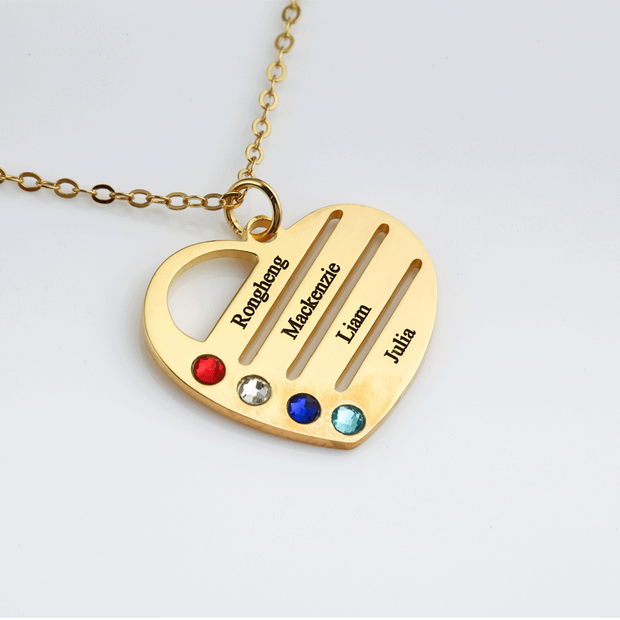 Everest Birthstone Heart Necklace with Engraved Names in 18ct Rose Gold Plating