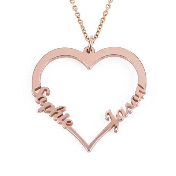 Contour Heart Pendant Necklace with Two Names