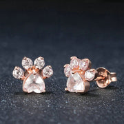 Pink Crystal Paw Design Zircon Stud Earrings