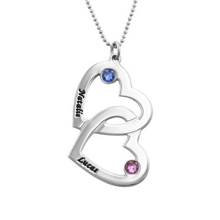 Engraved Heart Necklace With Birthstones