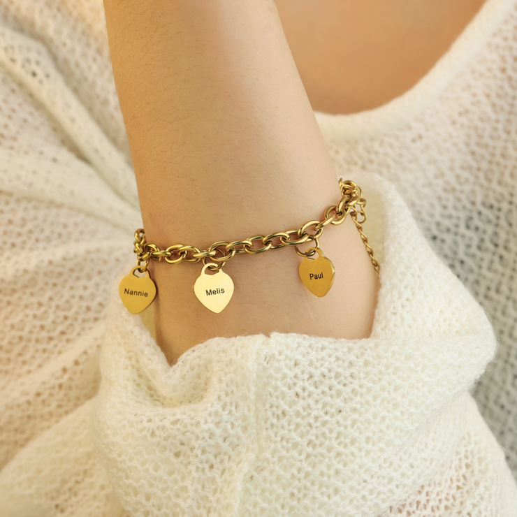 Link Bracelet with Heart Charms