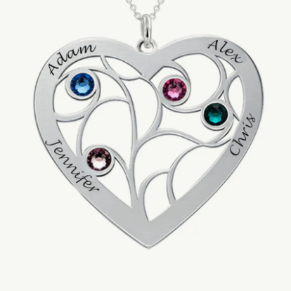 Heart Family Tree Necklace with birthstones