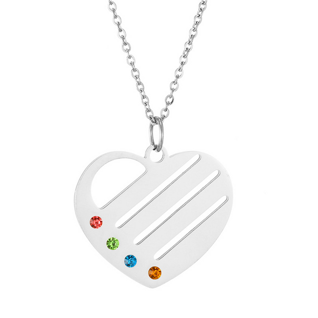 Birthstone Heart Necklace with Engraved Names