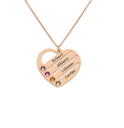 Birthstone Heart Necklace with Engraved Names