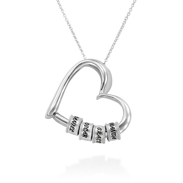 Charming Heart Necklace with Engraved Beads