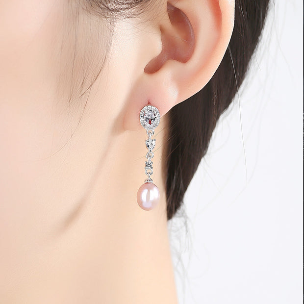 Silver Pearl Long Earrings