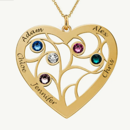 Heart Family Tree Necklace with birthstones