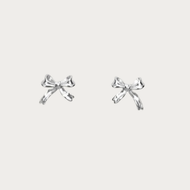 Silver Ribbon Stud Earrings