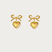 Gold Ribbon Heart Earrings