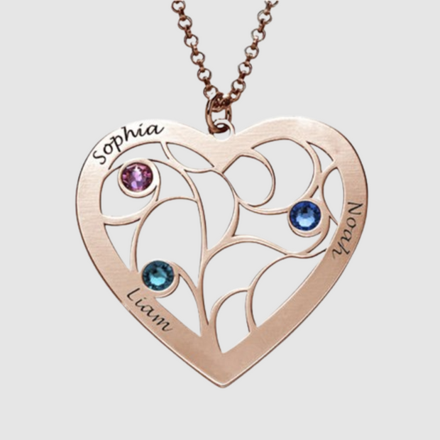 Heart Family Tree Necklace with birthstones