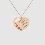 Birthstone Heart Necklace with Engraved Names